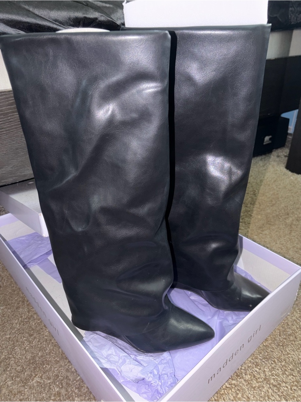 Madden Girl Black Knee-High Pointed Toe Heeled Boots